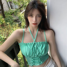 Load image into Gallery viewer, Summer Sexy Strap Blouse Tops Women Korean Bandage Design Strapless Casual Blouse Female French Sleeveless Backless Sweet Tops