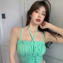 Load image into Gallery viewer, Summer Sexy Strap Blouse Tops Women Korean Bandage Design Strapless Casual Blouse Female French Sleeveless Backless Sweet Tops