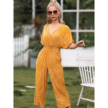 Load image into Gallery viewer, Summer Sexy V-neck Rompers Women Jumpsuit Polka Dot Print Short Sleeve High Waist Straight Loose Plus Size Streetwear Jumpsuits
