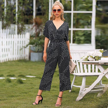 Load image into Gallery viewer, Summer Sexy V-neck Rompers Women Jumpsuit Polka Dot Print Short Sleeve High Waist Straight Loose Plus Size Streetwear Jumpsuits
