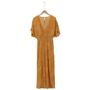 Summer Sexy V-neck Rompers Women Jumpsuit Polka Dot Print Short Sleeve High Waist Straight Loose Plus Size Streetwear Jumpsuits