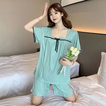 Load image into Gallery viewer, Summer Short Sleeve Shorts Pajamas Women 2 Piece Set Thin Loose Kawaii Princess Style New Square Neck Women Home Wear Pantsuits