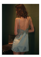 Load image into Gallery viewer, Summer Silk Satin Lace Eyelash Straps Halter Temptation Night Dress Ladies Sexy Lingerie Thin Suspender Nightdress Home Clothes