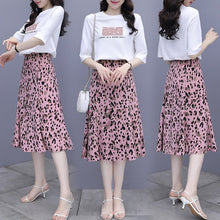 Load image into Gallery viewer, Summer Skirt Suit Women cotton half sleeve dress suit leopard print Fishtail skirt T-shirt Pullover Tops Fashion 2 Piece Sets