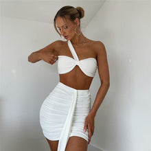 Load image into Gallery viewer, Summer Slash Neck Bodycon Dresses Sets Sexy Sleeveless Tops And Skirt Mecthing Suits For Women Party Clubwaer Outfits Streetwear