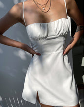 Load image into Gallery viewer, Summer Slash Neck  Mini Sexy Shoulder Spaghetti Strap Dress Women White Elegant Casual Solid Beach Party Dresses Boho Robe 2021