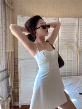 Load image into Gallery viewer, Summer Slash Neck  Mini Sexy Shoulder Spaghetti Strap Dress Women White Elegant Casual Solid Beach Party Dresses Boho Robe 2021