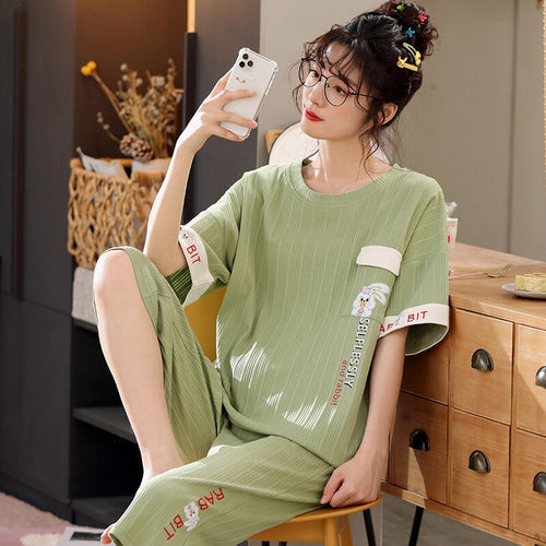 Summer Sleep Tops Cartoon Short Sleeved Pajamas Set For Women Large Size Cute Female Leisure Sleepwear Fashion 2 Pieces Sets 5XL