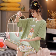 Load image into Gallery viewer, Summer Sleep Tops Cartoon Short Sleeved Pajamas Set For Women Large Size Cute Female Leisure Sleepwear Fashion 2 Pieces Sets 5XL