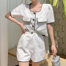 Load image into Gallery viewer, Summer Small Fragrance Fashion 2 Piece Sets Womens Outfits Bubble Sleeve Button Crop Top+ Wide Leg Shorts 2021 Female Streetwear
