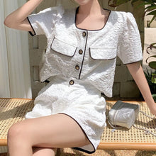 Load image into Gallery viewer, Summer Small Fragrance Fashion 2 Piece Sets Womens Outfits Bubble Sleeve Button Crop Top+ Wide Leg Shorts 2021 Female Streetwear