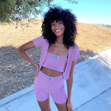 Load image into Gallery viewer, Summer Small Vest+single Breasted Cardigan+shorts Women Solid Color Three Pieces Set Female Loungewear Fashion Matching Sets