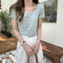 Load image into Gallery viewer, Summer Solid Kawaii Blouse Tops Women Korean Designer Fit Chic Casual Sweet Blouse Shirt O-Neck Asymmetric Outing Y2k Tops