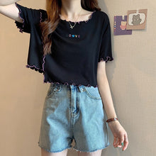 Load image into Gallery viewer, Summer Solid Kawaii Casual Blouse Shirt for Women Korean Design High Waist Sweet Blouse Tops Short Sleeve Fashion Blouse 2021