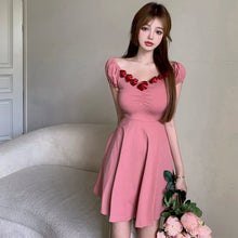 Load image into Gallery viewer, Summer Solid Kawaii Dresses Women Designer Korean Elegant Sweet Dresses Female High Street Casual V-neck Sexy Beach Dress 2021
