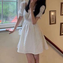 Load image into Gallery viewer, Summer Solid Sweet Dress High Waist Backless Design Party Sexy Mini Elegant Dress Short Sleeve Holiday Outing Casual Dress 2021