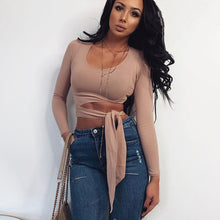 Load image into Gallery viewer, Summer Spring Crop Top Long Sleeve Women Black Sexy Shirt  Black Casual Tee Top Mujer Ladies