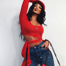 Load image into Gallery viewer, Summer Spring Crop Top Long Sleeve Women Black Sexy Shirt  Black Casual Tee Top Mujer Ladies