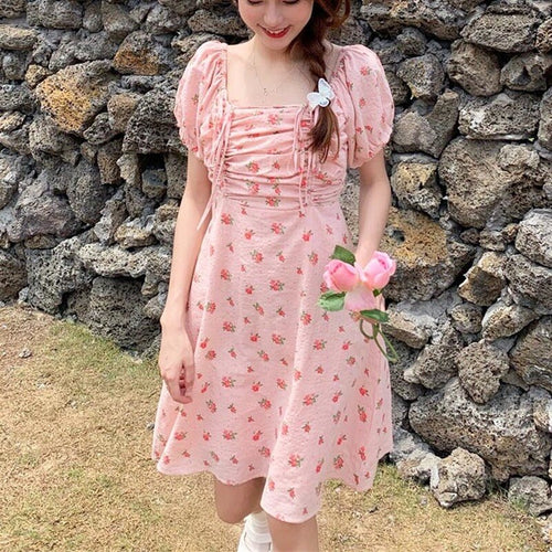 Summer Sweet Strawberry Dress Women Elegant Print Chiffon Kawaii Dress Female Loose Bandage Beach Pretty Party Cute Dress 2021
