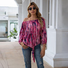 Load image into Gallery viewer, Summer Tie Dye Slash Neck Long Sleeve T Shirt Women Casual Loose Plus Size Bandage Streetwear Daily Workwear Tops