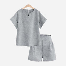 Load image into Gallery viewer, Summer Tracksuit Women Two Piece Set Cotton Linen Solid Pullover Top and Shorts Suits Office Lady Matching Sets Leisure Outfits
