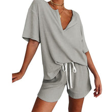 Load image into Gallery viewer, Summer Tracksuit Women Two Piece Set Rib V Neck T Shirt Top and Shorts Pajamas Sets Lounge Wear Ladies Fitness Casual Homewear