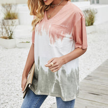 Load image into Gallery viewer, Summer Tshirts For Women Fashion Tie-Dye T-Shirt with Pocket Design Loose V-Neck Short Sleeve Tee Casual Femme Beach Tops Mujer