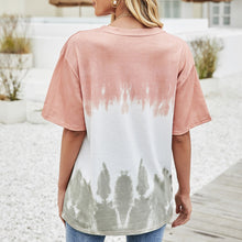 Load image into Gallery viewer, Summer Tshirts For Women Fashion Tie-Dye T-Shirt with Pocket Design Loose V-Neck Short Sleeve Tee Casual Femme Beach Tops Mujer