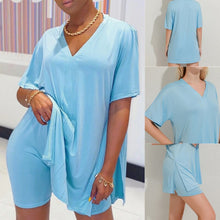 Load image into Gallery viewer, Summer Two Piece Set Women Clothes Casual V-Neck Short Sleeve T Shirt Top And Shorts Set Streetwear Sexy 2 Piece Outfits For Wom