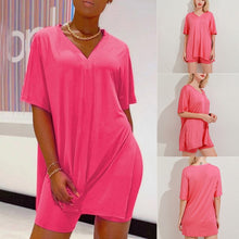 Load image into Gallery viewer, Summer Two Piece Set Women Clothes Casual V-Neck Short Sleeve T Shirt Top And Shorts Set Streetwear Sexy 2 Piece Outfits For Wom