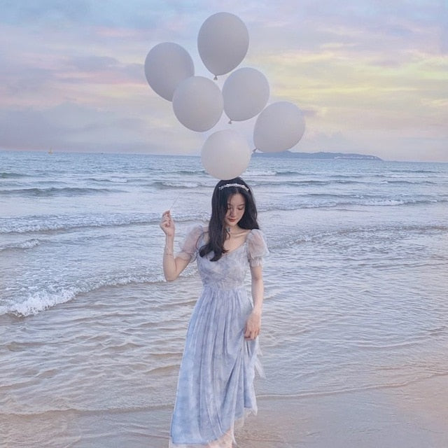 Summer Vintage Dress Women French Style Lace Chiffon Fairy Dress Casual Puff Sleeve Summer Autumn Clothes Designer Dress 2020