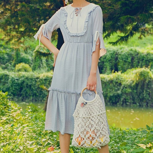 Summer Vintage Elegant Dresses Women French Retro Solid Sweet Chic Midi Dress Female Casual Short Sleeve Slim Party Dress 2021