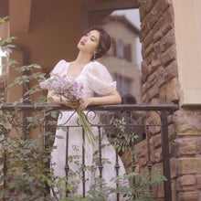 Load image into Gallery viewer, Summer Vintage Fairy White Dress Women 2021 Designer V-Neck Party Elegant Midi Dress Female Puff Sleeve Casual Sweet Dress 2021