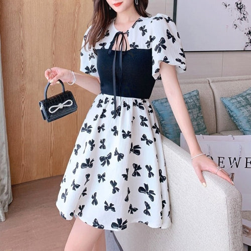 Summer Vintage Floral Dresses Women Sweet Patchwork Korean Elegant Dresses Female Chic Casual Slim Party Revolve Dresses 2021