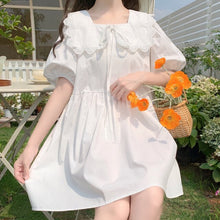 Load image into Gallery viewer, Summer White Lace Sweet Kawaii Dress Women Cute Elegant Short Sleeve Mini Dresses Korean Style Holiday Beach Loose Dresses 2021