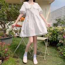 Load image into Gallery viewer, Summer White Lace Sweet Kawaii Dress Women Cute Elegant Short Sleeve Mini Dresses Korean Style Holiday Beach Loose Dresses 2021