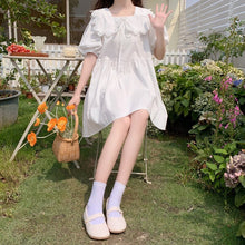 Load image into Gallery viewer, Summer White Lace Sweet Kawaii Dress Women Cute Elegant Short Sleeve Mini Dresses Korean Style Holiday Beach Loose Dresses 2021