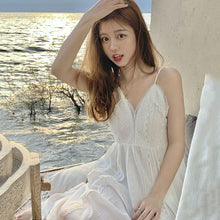 Load image into Gallery viewer, Summer Women Backless Beach Dress 2022 New Suspenders White Dress Seaside Travel Holiday Lace Cutout Sexy Long Female Dresses