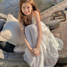Load image into Gallery viewer, Summer Women Backless Beach Dress 2022 New Suspenders White Dress Seaside Travel Holiday Lace Cutout Sexy Long Female Dresses