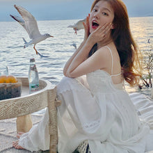 Load image into Gallery viewer, Summer Women Backless Beach Dress 2022 New Suspenders White Dress Seaside Travel Holiday Lace Cutout Sexy Long Female Dresses