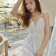 Load image into Gallery viewer, Summer Women Backless Beach Dress 2022 New Suspenders White Dress Seaside Travel Holiday Lace Cutout Sexy Long Female Dresses