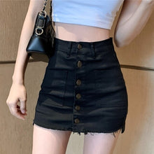 Load image into Gallery viewer, Summer Women Casual Korean High Waist Denim Short Skirts Mini A-Line Skirt Pockets Empire Package Hip Slim Skirts Female