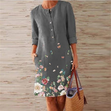 Load image into Gallery viewer, Summer Women Casual Round Neck Dress Floral Print Loose Large Size XXXL Outdoor Dress Elegant Lady Long Sleeve Button Slim Dress