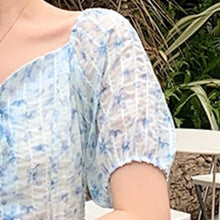 Load image into Gallery viewer, Summer Women Elegant Fashion A-line Print Robe Short Puff Sleeve Sexy V-neck Chiffon Dress Sweet Female DrawString Vestido Mujer