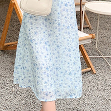 Load image into Gallery viewer, Summer Women Elegant Fashion A-line Print Robe Short Puff Sleeve Sexy V-neck Chiffon Dress Sweet Female DrawString Vestido Mujer