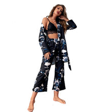 Load image into Gallery viewer, Summer Women Leopard Pyjamas Print Out Fit Sets Long Sleeve Nightgown Lace Top with Trouser  Sleepwear Suit