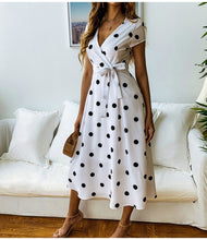 Load image into Gallery viewer, Summer Women Long Dress Short Sleeve Dresses Casual Polka Dot Print Party Sexy V-neck Fashion Woman Clothes dresses for women