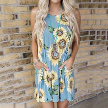 Load image into Gallery viewer, Summer Women O Neck Sleeveless Leopard Print Dress Women Casual Sunflower Print vestido de mujer Dresses for Women 2021 sukienka