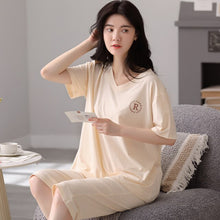 Load image into Gallery viewer, Summer Women Pajamas Set Soild Modal Cotton Nightwear Short Sleeve + Calf-Length Pants Sleepwear Girls Fashion XXL Homewear