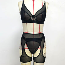 Load image into Gallery viewer, Summer Women Sexy Mesh Lingerie Set Garter Lace Bra Hollow Out Bras Sex Thong Transparent Straps Temptation Erotic Underwear Set